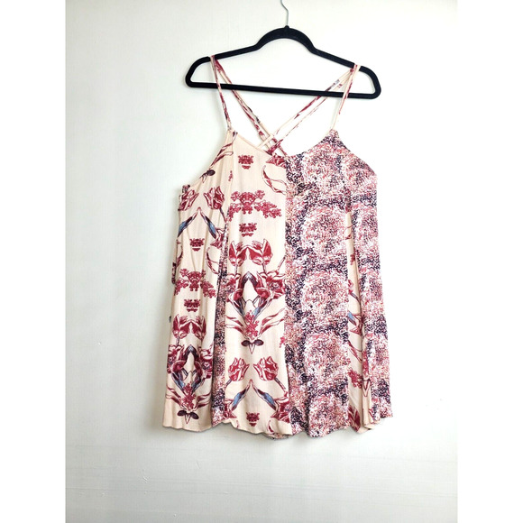 Free People Romper Womens Small Trapeze Bohemian Rayon Strappy Back Lace Up Side - Picture 3 of 12